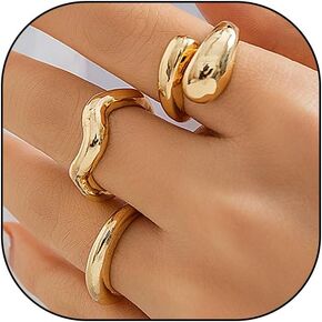 GIGB PBDK Chunky Gold Dome Knuckle Rings for Women Twisting Silver Thumb Statement Ring Set Stackable Open Finger Rings Jewelry Accessories