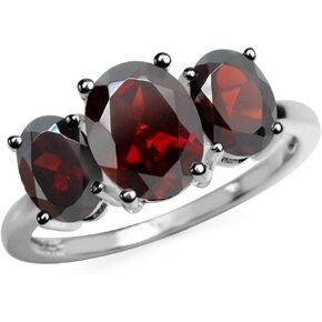 Silvershake 3.87ct. 3 Stone Natural Garnet White Gold Plated 925 Sterling Silver Ring Size 10