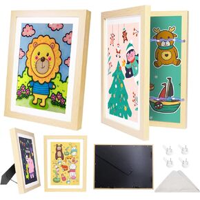 1-Pack Kids Artwork Frames Changeable with Stand 8.5x11 Front Opening, A4 Art Frames for Kids Art Storage, Art Picture Frame with Mat and 2 Acrylic Boards, Kids Room Decor Art Display, Holds 150Pcs