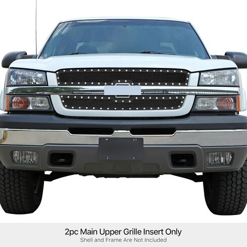 HD Ridez متوافق مع Chevy Silverado 1500 SS HD 2003-2005 & 03-04 2500 3500 & 02-06 Avalanche الرئيسي العلوي من الفولاذ المقاوم للصدأ المصقول بالكروم 8x6 أفقية شبكة البليت إدراج HDR-GRCA4282S in Saudi Arabia