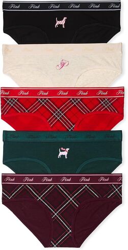 ملابس داخلية نسائية من القطن بشعار هيبستر من فيكتوريا سيكريت بينك، سراويل داخلية للنساء، شعار العطلات، (XL) in Kuwait