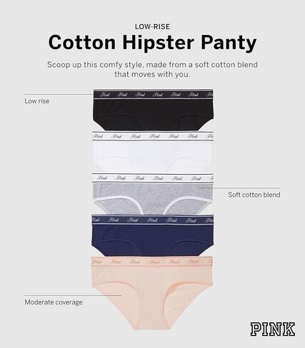 ملابس داخلية نسائية من القطن بشعار هيبستر من فيكتوريا سيكريت بينك، سراويل داخلية للنساء، شعار العطلات، (XL) in Kuwait
