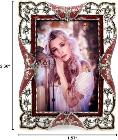 إطار صورة معدني مطلي بالنحاس القديم LXZ مزين بالكريستال - غطاء أمامي من الزجاج الشفاف - شاشة سطح الطاولة عموديًا أو أفقيًا، مقاس 10.16 × 15.24 سم in Kuwait