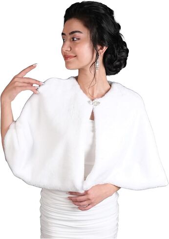 LIMELIA Soft Fur Bolero, Fur Bolero for Wedding Dresses Long Sleeve Faux Fur Bridal Fur Women Bolero Fur White in Saudi Arabia