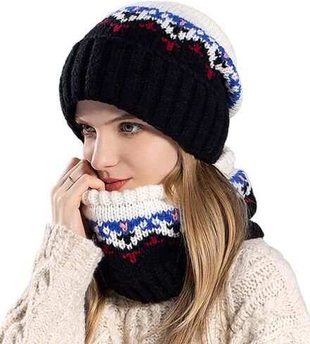 Womens Mens Girls Winter Warm Knitted Beanies Skull Cap & Neck Scarf Sets in Saudi Arabia