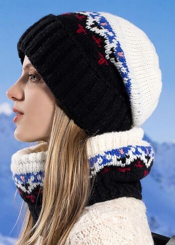 Womens Mens Girls Winter Warm Knitted Beanies Skull Cap & Neck Scarf Sets in Saudi Arabia