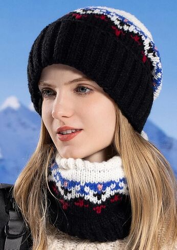 Womens Mens Girls Winter Warm Knitted Beanies Skull Cap & Neck Scarf Sets in Saudi Arabia