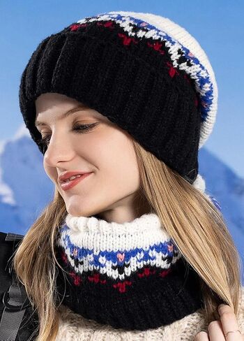 Womens Mens Girls Winter Warm Knitted Beanies Skull Cap & Neck Scarf Sets in Saudi Arabia