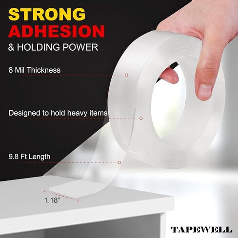 Nano Tape - Double Sided Tape Heavy Duty Mounting Tape - Sticks Strongly with No Residue - Adhesive Strips for Hanging Pictures, Posters, Carpets & More (1.18 “ x 9.8 Ft) in Saudi Arabia