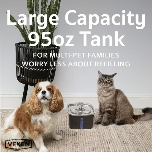 Veken Innovation Award Winner Stainless Steel Cat Water Fountain, 95oz/2.8L Automatic Pet Fountain Dog Water Dispenser with Replacement Filters & Silicone Mat for Cats, Dogs, Multiple Pets（Purple） in Kuwait