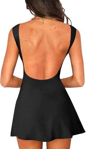 Lancifolium Backless Boat Neck Sleeveless Tank Sundress for Women Summer 2024 Cocktail Party Date Night Mini Dresses in Kuwait