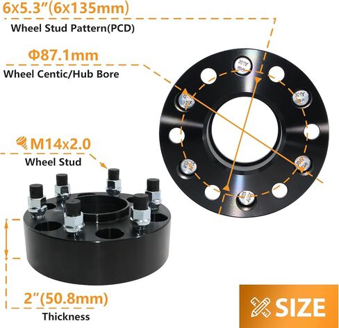 6x135 Wheel Spacers 2 inch Compatible with 2004-2014 F150 Expedition, 03-14 Lincoin Navigator Mark LT, M14x2.0 Thread 87.1mm Center Bore 2"(50mm) Thick 6 Lug Hub-Centric Wheel Adapters, 4Pcs in Kuwait