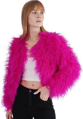 Women's Shaggy Faux Fur Outwear Coat Jacket Long Sleeve Warm Winter in Kuwait