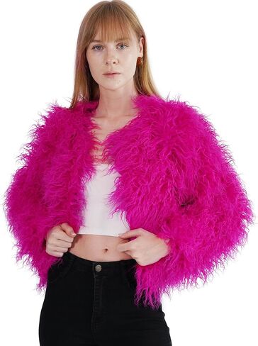 Women's Shaggy Faux Fur Outwear Coat Jacket Long Sleeve Warm Winter in Kuwait