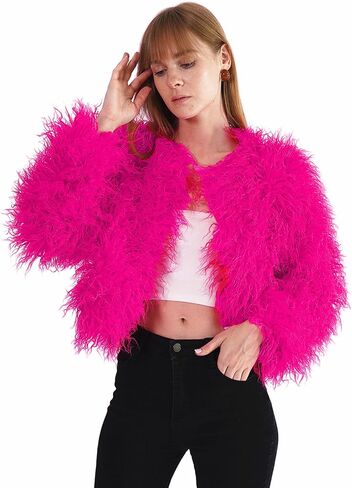 Women's Shaggy Faux Fur Outwear Coat Jacket Long Sleeve Warm Winter in Kuwait