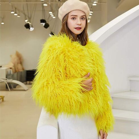 Women's Shaggy Faux Fur Outwear Coat Jacket Long Sleeve Warm Winter in Kuwait