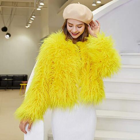Women's Shaggy Faux Fur Outwear Coat Jacket Long Sleeve Warm Winter in Kuwait
