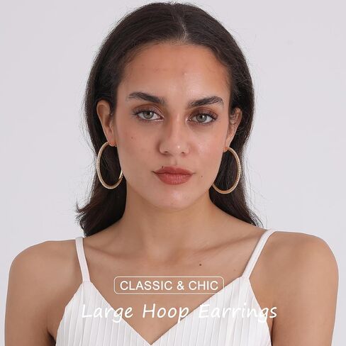BESTEEL 2 Pairs 14K Gold Hoop Earrings for Women Hypoallergenic Sterling Silver Big Large Gold Hoops Set Thin Rhinestone Earrings Pack Lightweight 30/40/50/60/70mm in Kuwait