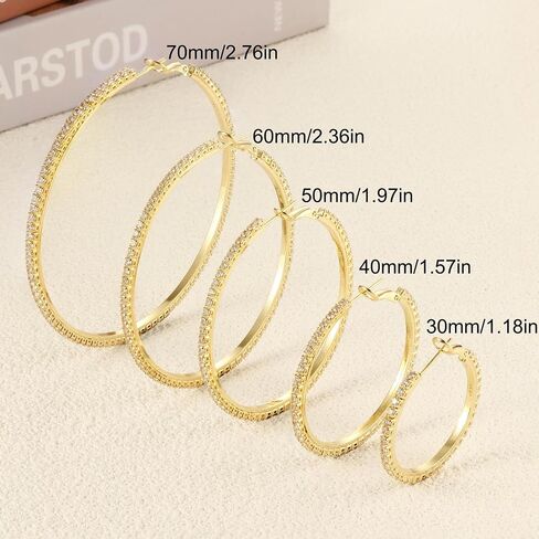 BESTEEL 2 Pairs 14K Gold Hoop Earrings for Women Hypoallergenic Sterling Silver Big Large Gold Hoops Set Thin Rhinestone Earrings Pack Lightweight 30/40/50/60/70mm in Kuwait