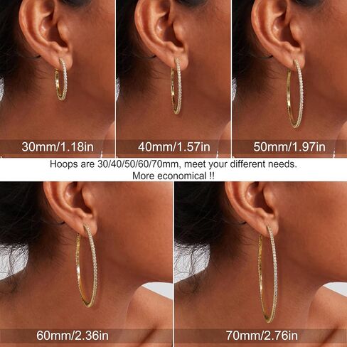 BESTEEL 2 Pairs 14K Gold Hoop Earrings for Women Hypoallergenic Sterling Silver Big Large Gold Hoops Set Thin Rhinestone Earrings Pack Lightweight 30/40/50/60/70mm in Kuwait