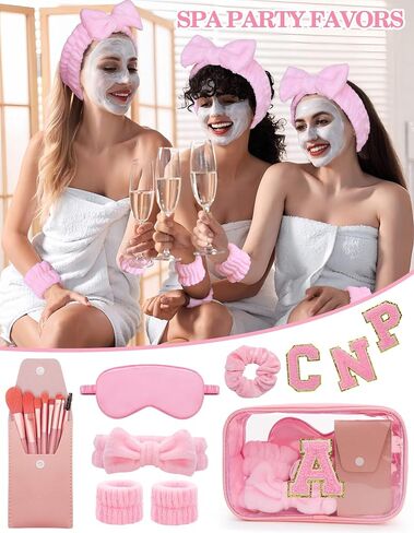 Gift Sets for Women, Initial Makeup Bag with Makeup Brush Set Bachelorette Party Favors, Pink Spa Kit with Skincare Headbands Wrist Bands Sleepover Party Supplies Gifts for Teen Girls Bridesmaid A in Kuwait