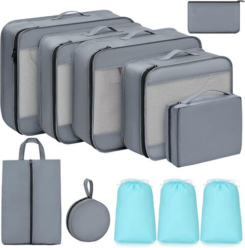 Packing Cubes for Travel 11 Sets of Packing Cubes for Suitcases, Travel Cubes Organizer, Luggage Organizer with Shoes Bag Underwear bag Electronics Bag（Black） in Saudi Arabia
