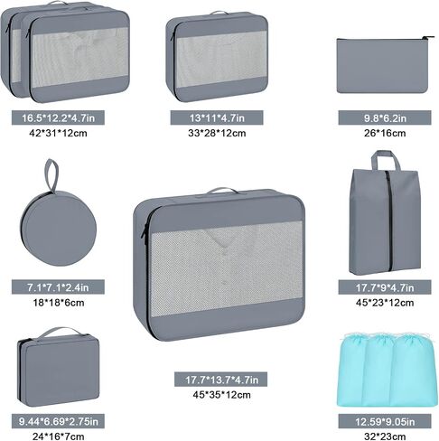 Packing Cubes for Travel 11 Sets of Packing Cubes for Suitcases, Travel Cubes Organizer, Luggage Organizer with Shoes Bag Underwear bag Electronics Bag（Black） in Saudi Arabia