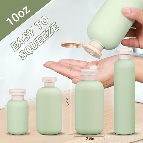 10oz 6Pcs Green Plastic Refillable Travel Shampoo And Conditioner Bottles Plastic Refillable Travel Shampoo Bottles With Flip Cap Plastic Refillable Shampoo And Conditioner Bottles Travel Size in Saudi Arabia