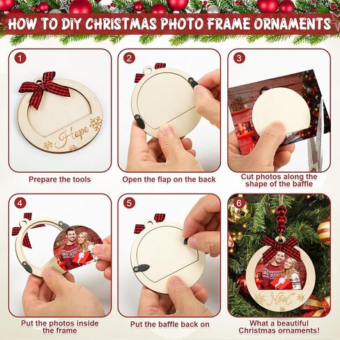 Christmas Picture Frame Ornament for Christmas Tree Stocking Decorations, 10PCS Bulk Wood Photo Hanging Ornaments Holiday Xmas Gift (Christmas Ball) in Kuwait