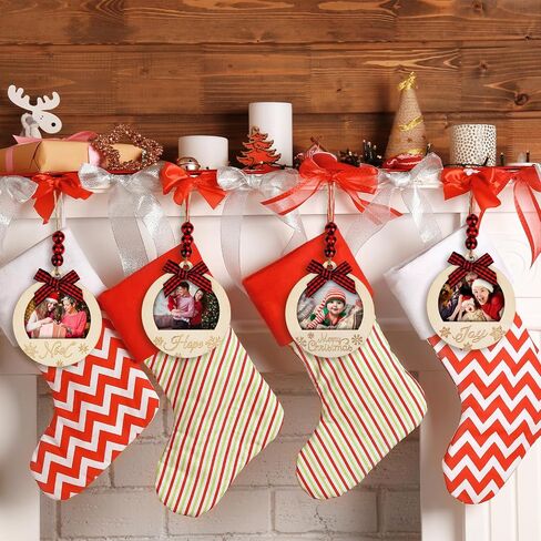 Christmas Picture Frame Ornament for Christmas Tree Stocking Decorations, 10PCS Bulk Wood Photo Hanging Ornaments Holiday Xmas Gift (Christmas Ball) in Kuwait