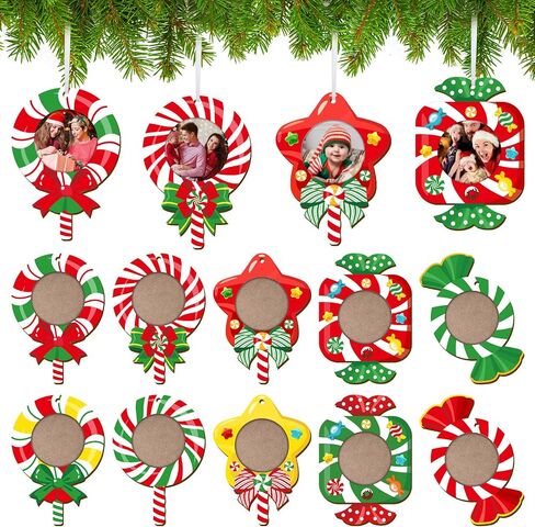 Christmas Picture Frame Ornament for Christmas Tree Stocking Decorations, 10PCS Bulk Wood Photo Hanging Ornaments Holiday Xmas Gift (Christmas Ball) in Kuwait