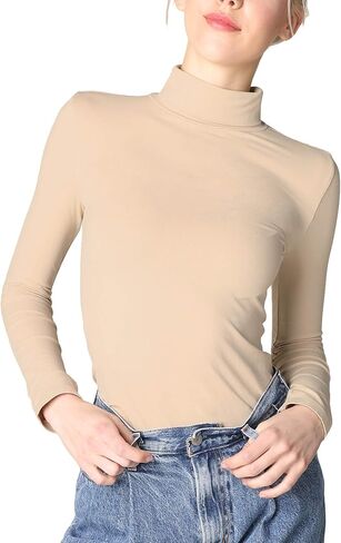 قميص نسائي من NIKIBIKI بأكمام طويلة بدون خياطة وقابل للطي وياقة مدورة وهمية، صنع في الولايات المتحدة الأمريكية، مقاس واحد in Kuwait