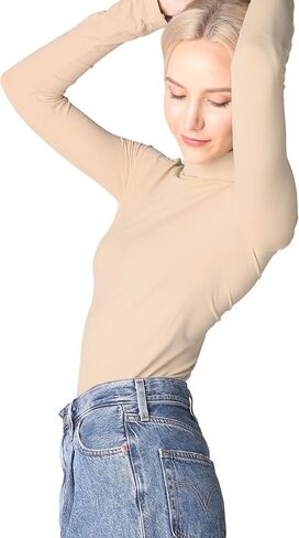 قميص نسائي من NIKIBIKI بأكمام طويلة بدون خياطة وقابل للطي وياقة مدورة وهمية، صنع في الولايات المتحدة الأمريكية، مقاس واحد in Kuwait