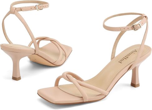 AIUNIIND Women's Kitten Low Heel Sandals, Strappy Square Open Toe 2.5 inch | Adjustable Ankle Strap, Comfortable All Day, for Summer, Going out, Dress, Party, Prom, Wedding Guest Occasions in Saudi Arabia