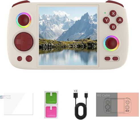 HANHIBR RG Cube Handheld Game Console 3.95 Inch Screen IPS Screen 64G TF Card with 4720 Games Classic Emulator Retro Video Handheld Games Consoles Preinstalled Video Games (Radiant Purple) in Kuwait