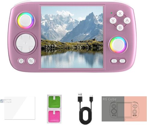 HANHIBR RG Cube Handheld Game Console 3.95 Inch Screen IPS Screen 64G TF Card with 4720 Games Classic Emulator Retro Video Handheld Games Consoles Preinstalled Video Games (Radiant Purple) in Kuwait
