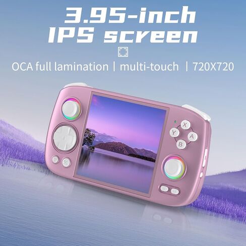 HANHIBR RG Cube Handheld Game Console 3.95 Inch Screen IPS Screen 64G TF Card with 4720 Games Classic Emulator Retro Video Handheld Games Consoles Preinstalled Video Games (Radiant Purple) in Kuwait