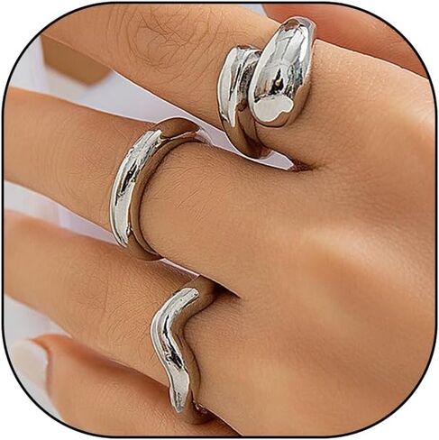 GIGB PBDK Chunky Gold Dome Knuckle Rings for Women Twisting Silver Thumb Statement Ring Set Stackable Open Finger Rings Jewelry Accessories in Kuwait
