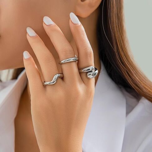 GIGB PBDK Chunky Gold Dome Knuckle Rings for Women Twisting Silver Thumb Statement Ring Set Stackable Open Finger Rings Jewelry Accessories in Kuwait