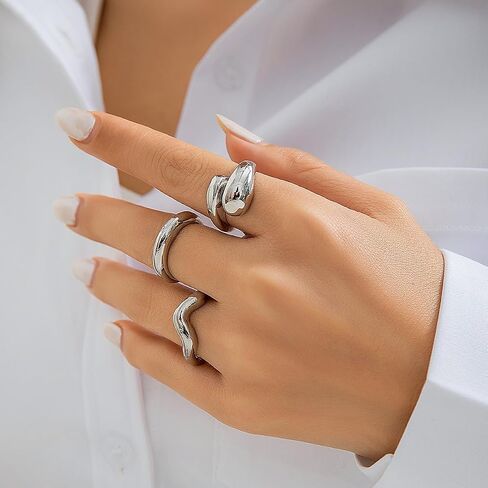 GIGB PBDK Chunky Gold Dome Knuckle Rings for Women Twisting Silver Thumb Statement Ring Set Stackable Open Finger Rings Jewelry Accessories in Kuwait
