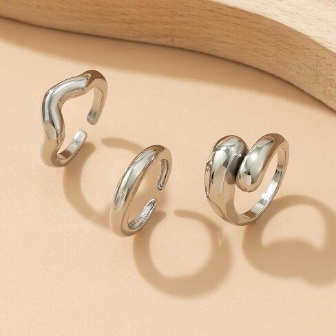 GIGB PBDK Chunky Gold Dome Knuckle Rings for Women Twisting Silver Thumb Statement Ring Set Stackable Open Finger Rings Jewelry Accessories in Kuwait