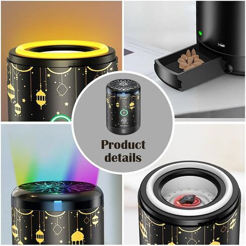 مبخرة كهربائية، بخور كهربائي محمول، مبخرة بخور إلكترونية عربية قابلة لإعادة الشحن عبر USB، مبخرة كهربائية للسيارة مع 16 لونًا من أضواء LED، تستخدم للسيارة والمنزل in Kuwait