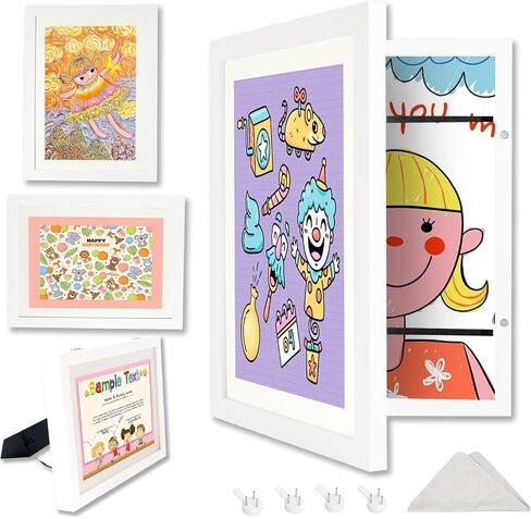 1-Pack Kids Artwork Frames Changeable with Stand 8.5x11 Front Opening, A4 Art Frames for Kids Art Storage, Art Picture Frame with Mat and 2 Acrylic Boards, Kids Room Decor Art Display, Holds 150Pcs in Saudi Arabia