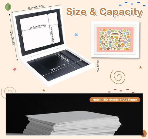 1-Pack Kids Artwork Frames Changeable with Stand 8.5x11 Front Opening, A4 Art Frames for Kids Art Storage, Art Picture Frame with Mat and 2 Acrylic Boards, Kids Room Decor Art Display, Holds 150Pcs in Saudi Arabia