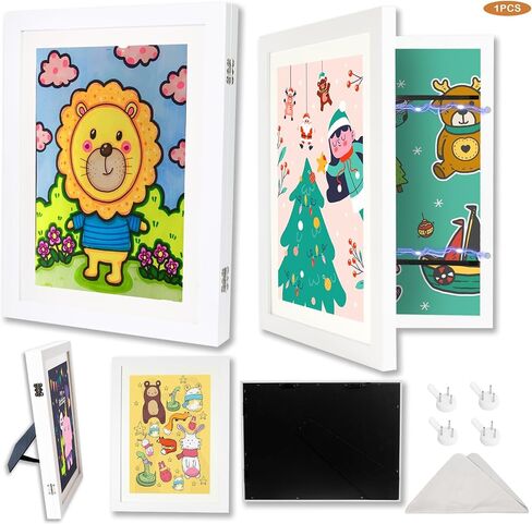 1-Pack Kids Artwork Frames Changeable with Stand 8.5x11 Front Opening, A4 Art Frames for Kids Art Storage, Art Picture Frame with Mat and 2 Acrylic Boards, Kids Room Decor Art Display, Holds 150Pcs in Saudi Arabia