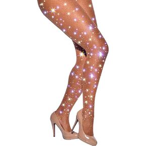 akiido Durable Sparkle Tights, Rhinestone Fishnets Stocking, Sexy Sparkly Glitter Party Concert Outfit Fishnet Stockings