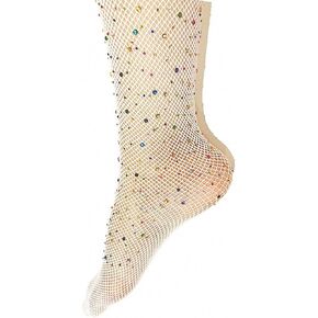 Ulalaza Sparkle Hollow Out Letter Nude Colorful Rhinestone Hot Drilling Fishnet Pantyhose Tights for women Luminous