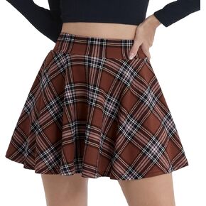 DJT Women's Casual Stretchy Flared Pleated Mini Skater Skirt with Shorts X-Large Evergreen