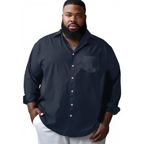Men's Big and Tall Dress Shirts Casual Button Down Shirt Long Sleeve Stretch Shirt Work Shirts with Pocket 4XL-8XL