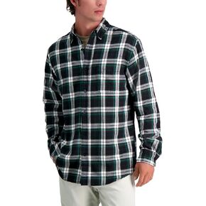 Haggar Men's Long Sleeve Brushed Cotton Plaid Flannel Button Down Shirt